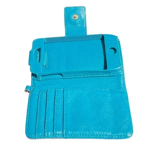 Tory Burch blue Amanda bifold wallet snap close credit card slots on inside - Picture 5 of 12